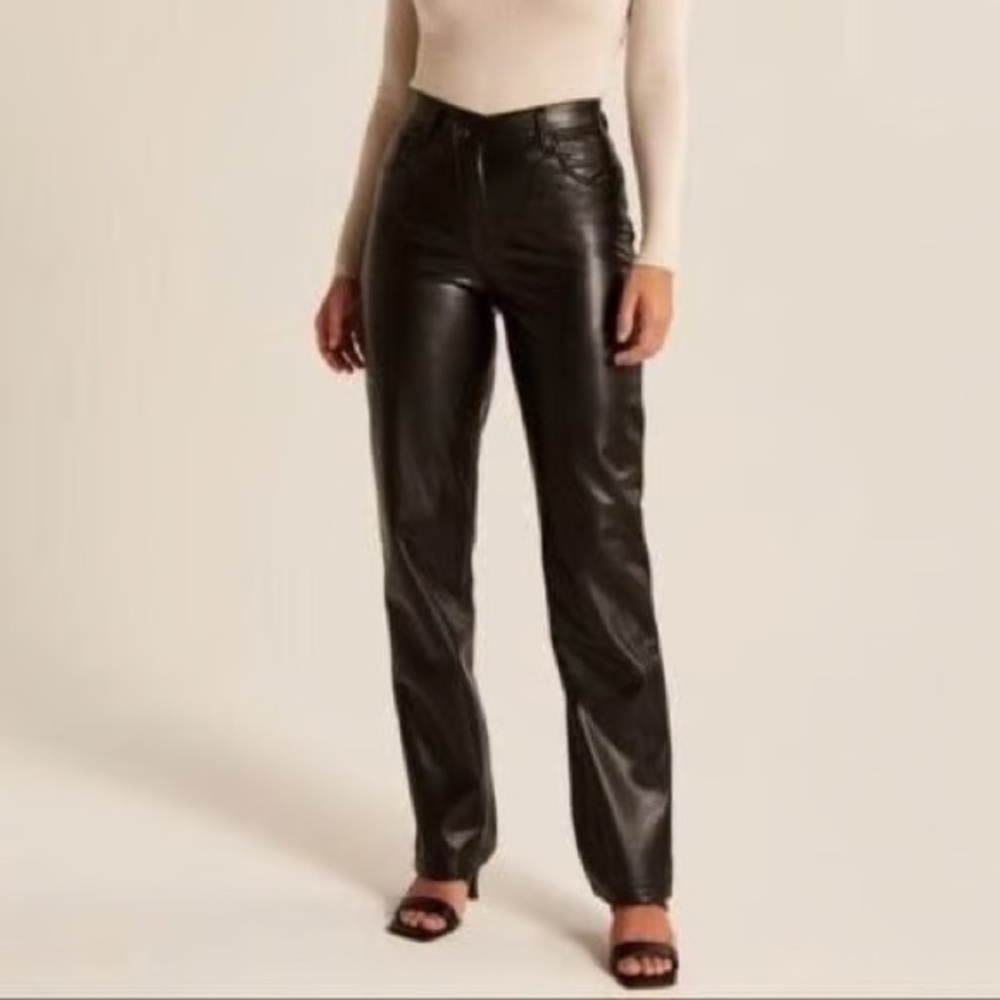 NWOT Abercrombie & Fitch Black Vegan Leather 90s Straight Ultra High Rise Pants